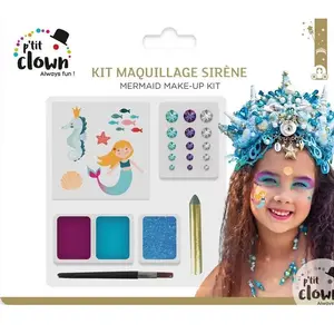 Set de maquillage - PTIT CLOWN - Sirène - 3 fards & crayon doré - 15 strass - Se retire à leau