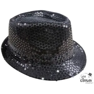 Chapeau Borsalino en tissu sequins noir - PTIT CLOWN - AdulteVendu parcdiscount