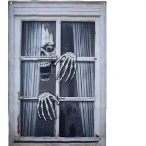 PTIT CLOWN 1 Décoration fenêtre d'Halloween avec squelette 80 x 120cm REF/22213 pas cher