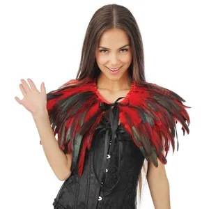 Cape gothique en plumes - noir et rouge - PTIT CLOWN - 24248 - Carvanaval Halloween Cosplay Fête Costumée pas cher