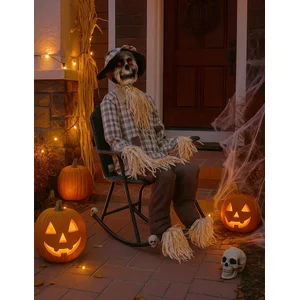 Automate Épouvantail sur chaise à bascule - PTIT CLOWN - 24065 - Déco Halloween Animé Sonore Lumineux - Animatronique - 120 cm pas cher