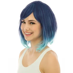 Perruque mi longue tie and dye bleue luxe adulte pas cher