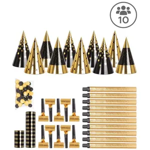 Kit cotillons noir et doré 10 personnes pas cher