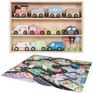 Coffret véhicules en bois et tapis pas cher