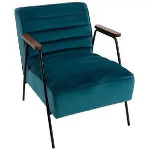 Fauteuil cosy en velours Hutch Bleu - AMADEUS - Vintage - 1 place - Av... pas cher
