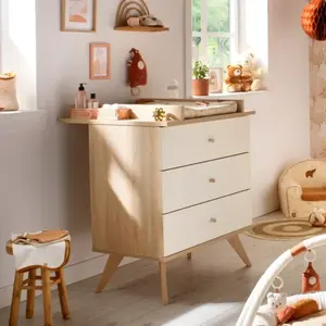 Commode 3 Tiroirs Avec Pieds Bois Décor Vanille pas cher
