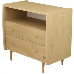 Commode 2 Tiroirs Et 1 Niche Décor Chêne Vintage Poignées Dorées pas cher