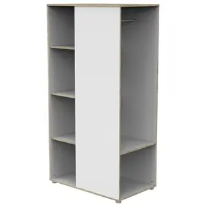 Meuble de rangement enfant - En bois blanc et chant bois - Avec étagères et penderie - Babyprice First pas cher