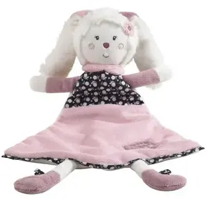 Sauthon Doudou mouchoir lapin - Miss Fleur de Lune - en velours doux - Blanc - pour bébé fille