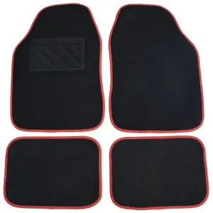 4 tapis universel en moquette noir et rouge