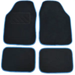 4 tapis universel en moquette noir et bleu