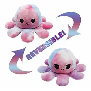 Animal en peluche Bébé poulpe recto-verso qui peut être retourné 20 cm -rouge + bleu pas cher
