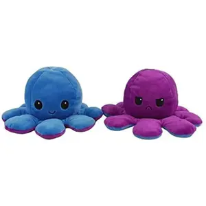 Peluche poulpe réversible double face 20 cm -bleu + violet pas cher