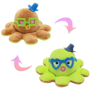 Peluche poulpe réversible double face 20 cm -marron + cyan pas cher