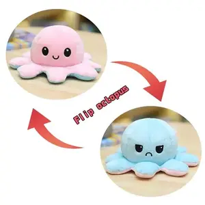 Peluche poulpe réversible double face 30 cm -bleu clair + rose pas cher