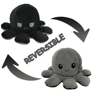 Peluche poulpe réversible double face 20 cm -gris + noir pas cher