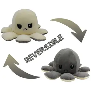 Peluche poulpe réversible double face 20 cm -gris + beige pas cher