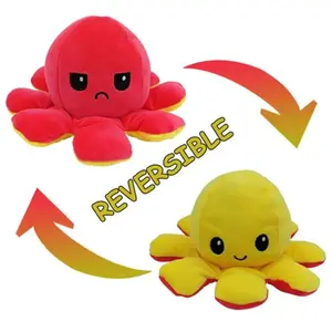 Peluche poulpe réversible double face 20 cm -jaune + rouge pas cher