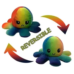 Peluche poulpe réversible double face 20 cm -Smiley + colère pas cher