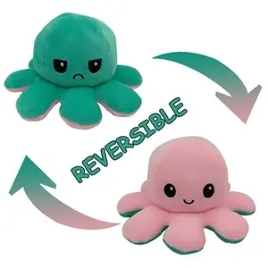 Peluche poulpe réversible double face 20 cm -rose clair + vert clair pas cher