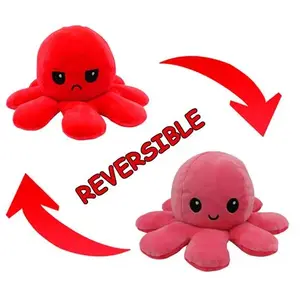 Peluche poulpe réversible double face 20 cm -rouge + rose rouge pas cher