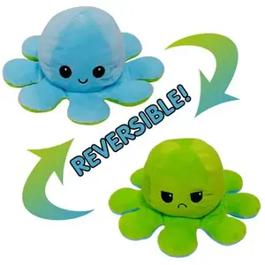 Peluche poulpe réversible double face 20 cm -bleu ciel + vert pas cher