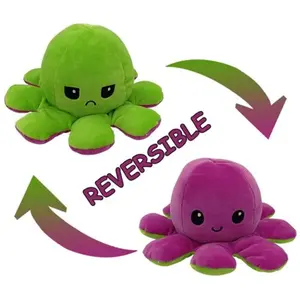 Peluche poulpe réversible double face 20 cm -violet + vert pas cher