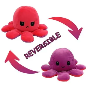 Peluche poulpe réversible double face 20 cm -violet + rose rouge pas cher