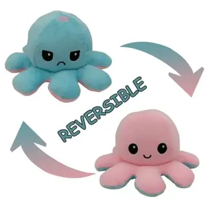 Peluche poulpe réversible double face 20 cm -rose + bleu clair pas cher
