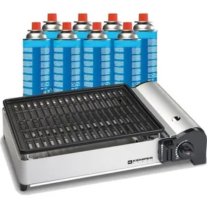 Barbecue à gaz 1900W Grille anti adhesive + 8 Cartouches gaz Kemper pas cher