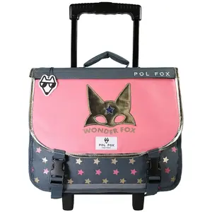 POL FOX Wonderfox Glitter   Cartable à roulettes 38 cm   Rabat réversible   Rose/Gris pailleté   2 compartiments