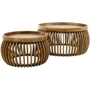 Tables basses rondes avec baguettes bois (lot de 2) DELHI pas cher