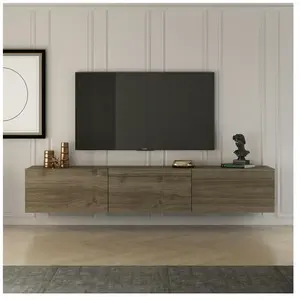Meuble TV mural effet noyer - 3 niches MARFA pas cher