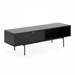 Oviala Meuble TV 140 cm style indus bois noir pas cher