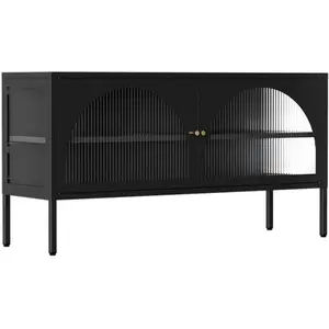 Meuble TV moderne 2 portes L115 cm en métal noir - Oviala pas cher