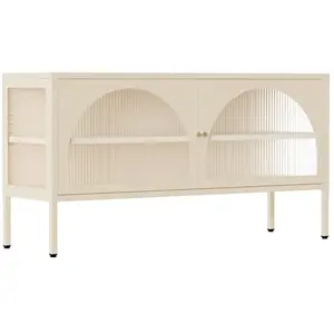 Meuble TV moderne 2 portes L115 cm en métal écru - Oviala pas cher