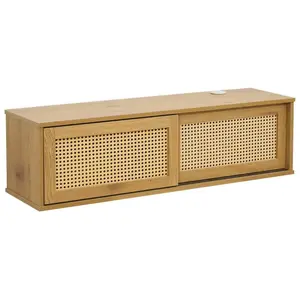 Meuble TV suspendu 108 cm bohème bois clair - Oviala pas cher