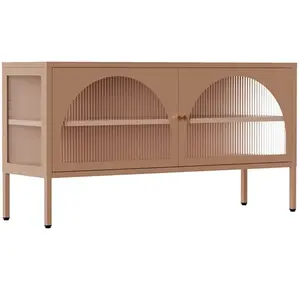 Meuble TV moderne 2 portes L115 cm en métal marron - Oviala pas cher