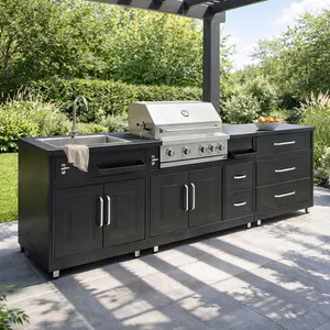 Oviala - 3-delige stalen buitenkeuken met barbecue - Memphis pas cher