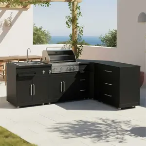 Oviala - 4-delige stalen buitenkeuken met barbecue - Memphis pas cher
