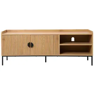 Meuble TV en acier et MDF décor mélaminé 150 cm beige - Oviala pas cher
