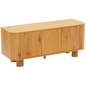 Meuble TV scandinave 3 portes L120 cm bois clair - Oviala pas cher