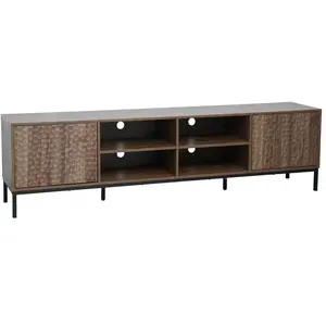Meuble TV rectangulaire 2 portes L200 cm bois foncé - Oviala pas cher