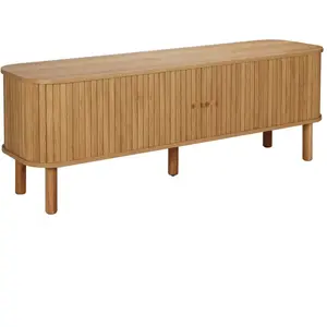 Meuble TV scandinave rectangulaire 2 portes L150 cm effet bois clair - Oviala pas cher