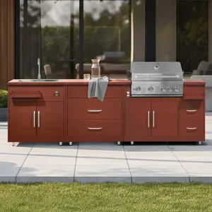 Oviala - 3-delige stalen buitenkeuken met stenen barbecue - Memphis