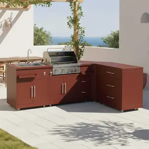 Oviala - 4-delige stalen buitenkeuken met stenen barbecue - Memphis pas cher