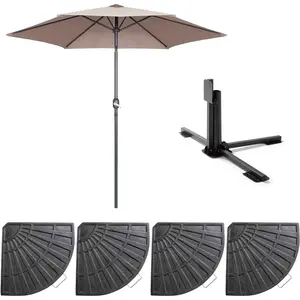 Parasol droit inclinable 3m et 4 dalles lestées aluminium taupe - Oviala pas cher