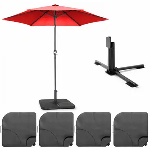 OVIALA Parasol droit inclinable 3m et 4 dalles à lester remplissables rouge pas cher