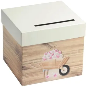 Urne en carton - BROUETTE - Champêtre - Décor fleurs - Dimensions 23x205x205 cm - Ouverture 14x15 cm pas cher