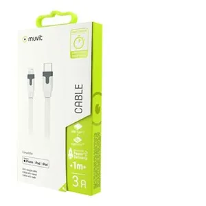 MUVIT Cable plat type C/Lightning MFI - 1 m 3A - Blanc pas cher